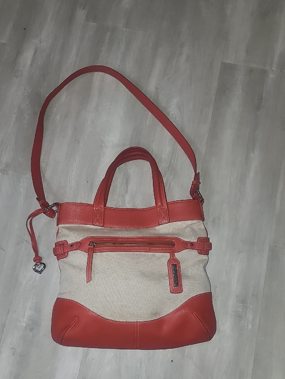 Brighton "Dorothy" Canvas Shoulder Bag w/Leather Orange & Tan #D933447
